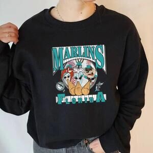 Unisex Cotton Sweater, Florida Marlins Looney Tunes Black Shirt